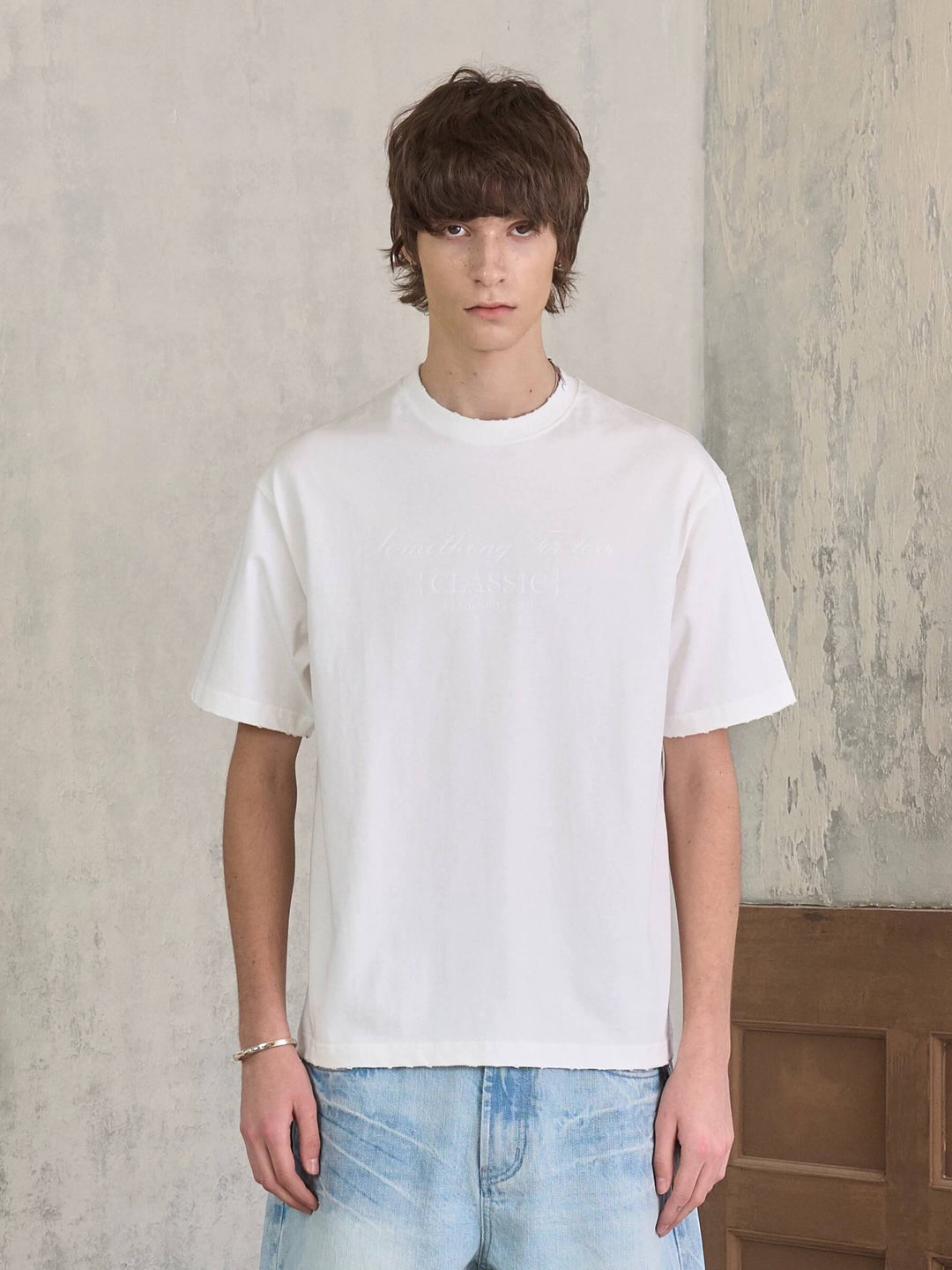 S45 Washed Distressed Letter Print Short Sleeve Tee