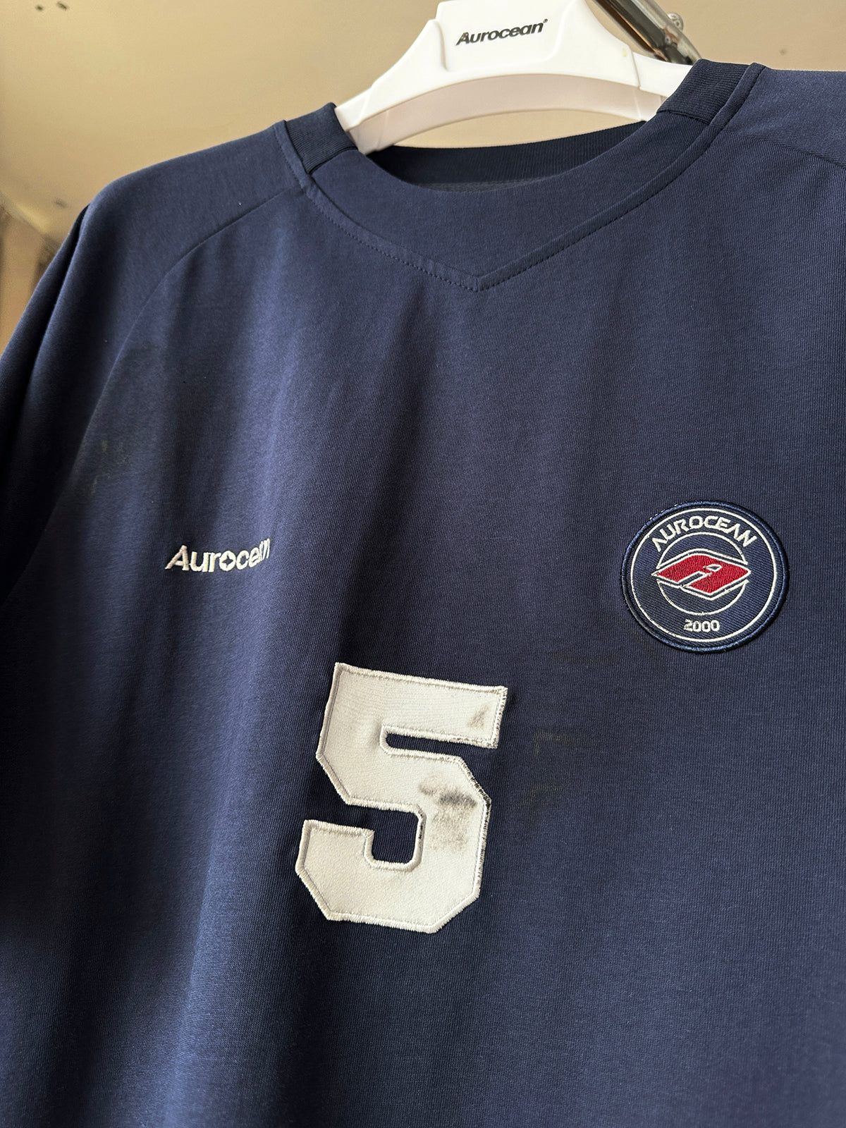 Aurocean Dirty Dye Aged Vintage Patch Embroidered Soccer Jersey Tee | Face 3 Face