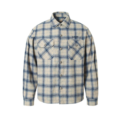 YADcrew Imitation Paper Plaid Pleated Long Sleeve Shirt | Face 3 Face