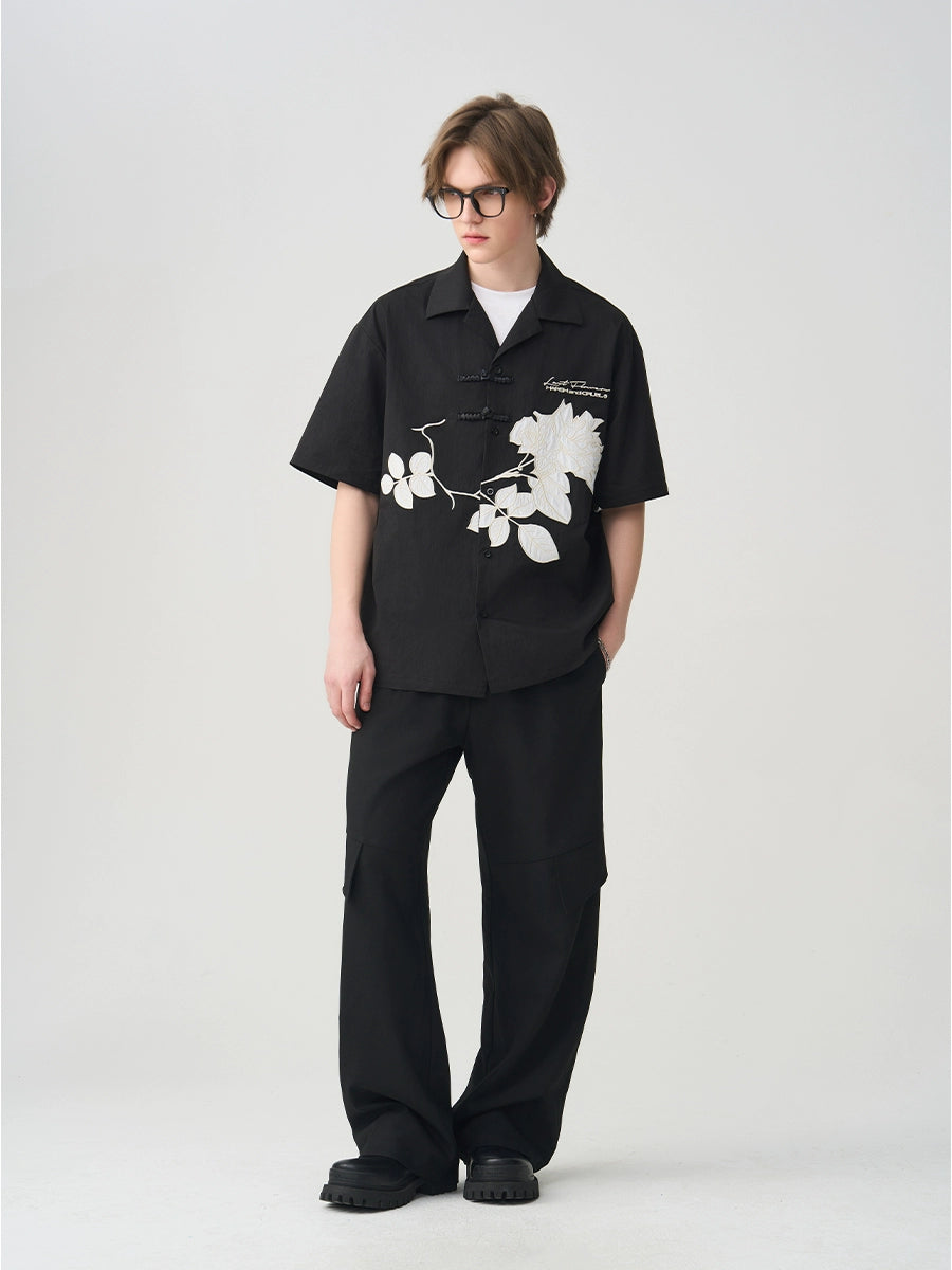 Harsh and Cruel Rose Patches Embroidered Cuban Shirt