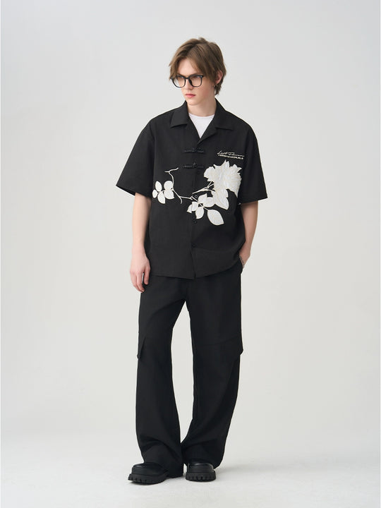 Harsh and Cruel Rose Patches Embroidered Cuban Shirt