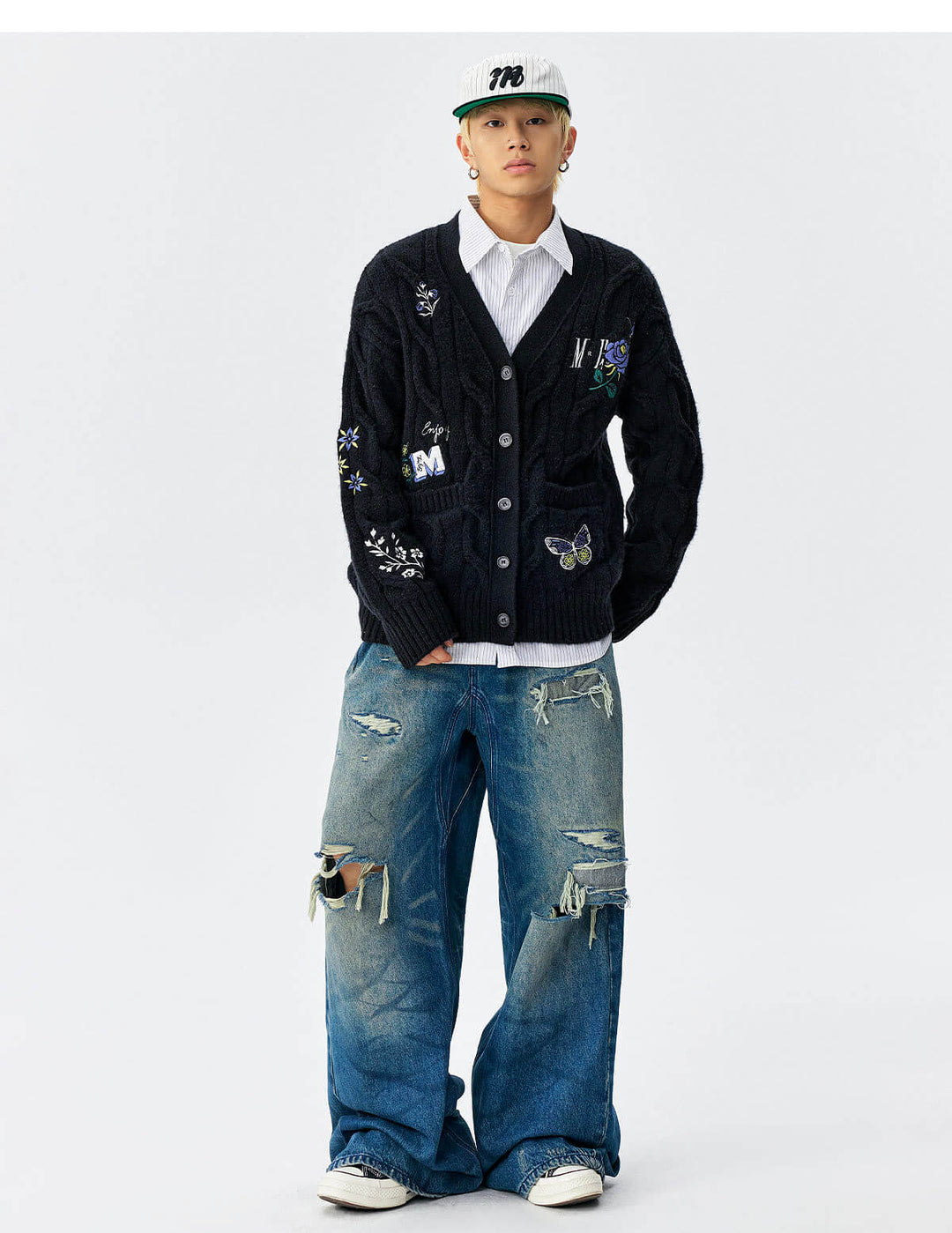 MEDM Floral Butterfly Embroidered Cable Knit Cardigan | Face 3 Face