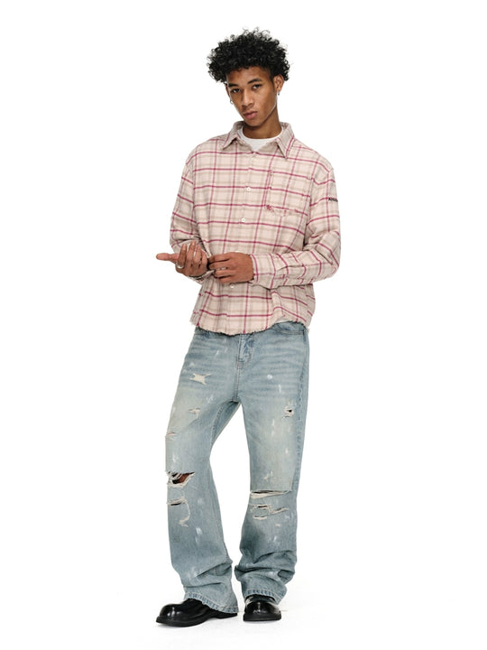 ANTIDOTE Destroyed Plaid Long-Sleeve Shirt | Face 3 Face