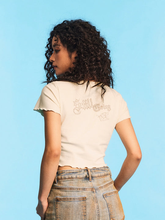 1807 Graffiti Angel Print Cropped Slim Tee | Face 3 Face