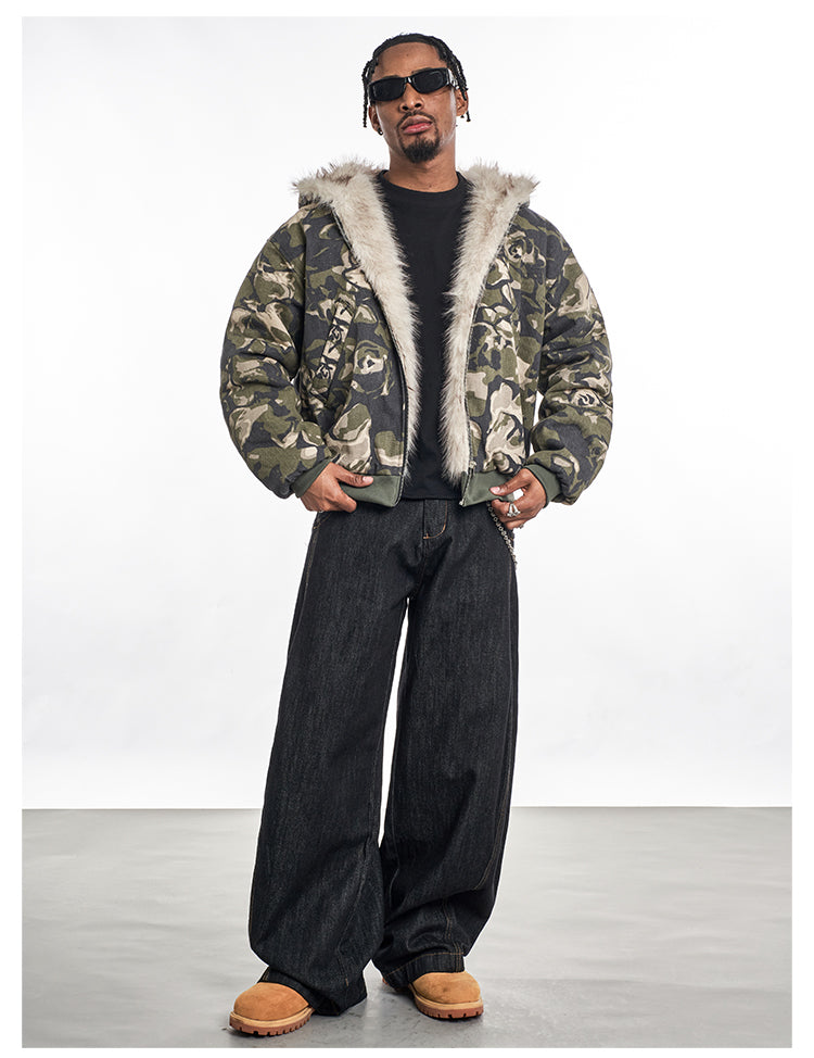 F3F Select Fur Lining Camouflage Hoodie Work Jacket | Face 3 Face