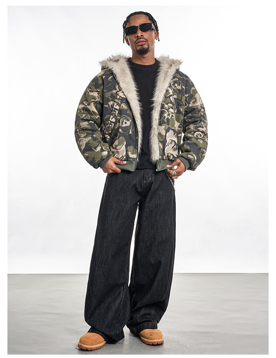 F3F Select Fur Lining Camouflage Hoodie Work Jacket | Face 3 Face