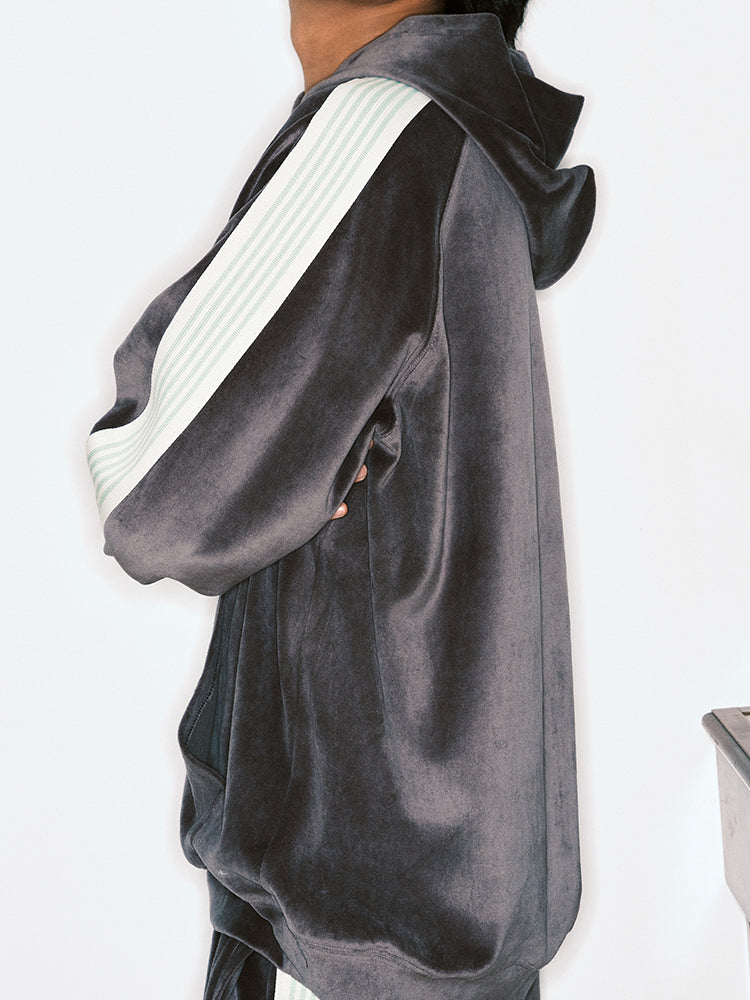 JUST VIBE Side Stripe Velvet Hoodie | Face 3 Face
