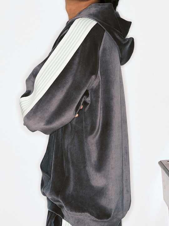 JUST VIBE Side Stripe Velvet Hoodie | Face 3 Face