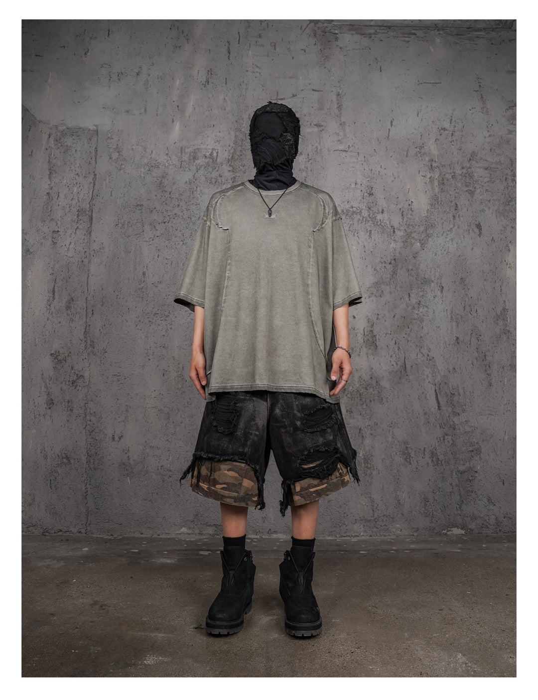 UNDERWATER Gray Sand-Washed Faded Deconstructed Tee | Face 3 Face