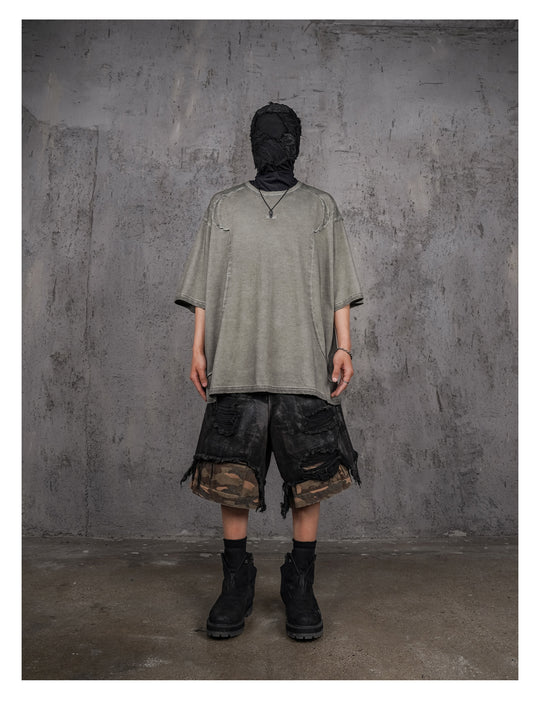 UNDERWATER Gray Sand-Washed Faded Deconstructed Tee | Face 3 Face