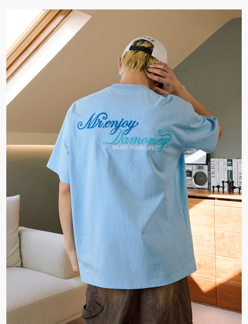 MEDM Fuzzy Embroidered Print Logo Tee | Face 3 Face