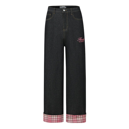 Harsh and Cruel Plaid Trim Cuffed Pocket Jeans | Face 3 Face