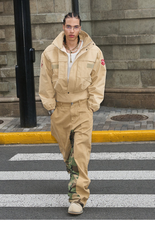 STEEPC Khaki Camouflage Patchwork Baggy Work Pants | Face 3 Face