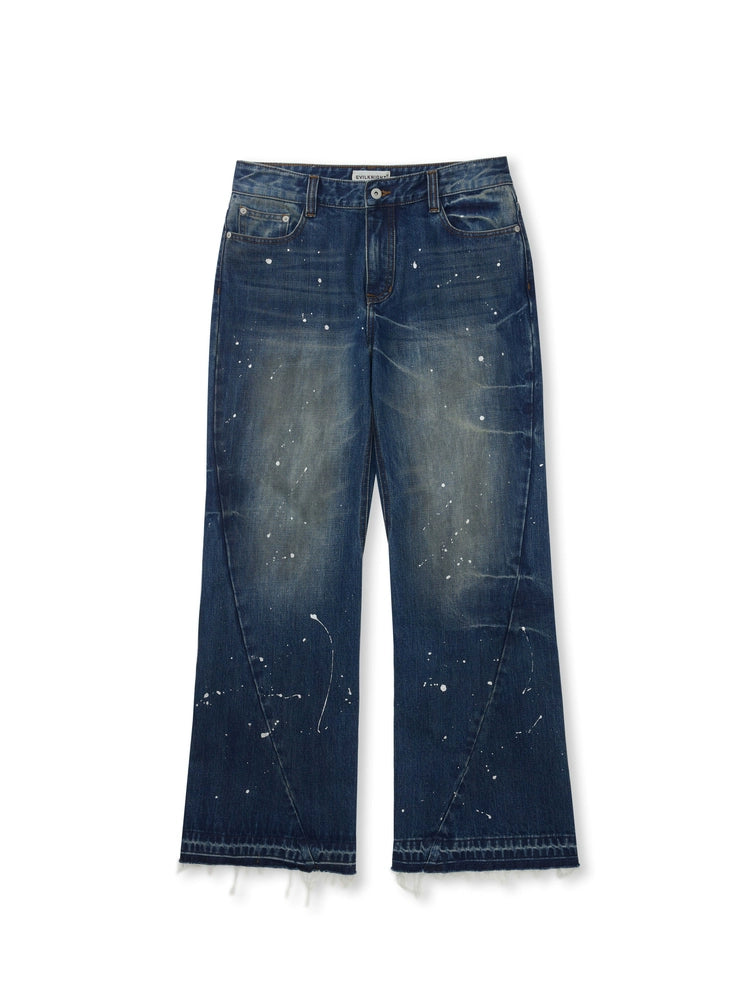EVILKNIGHT(EK) Aged Splatter Ink Flared Denim Jeans | Face 3 Face