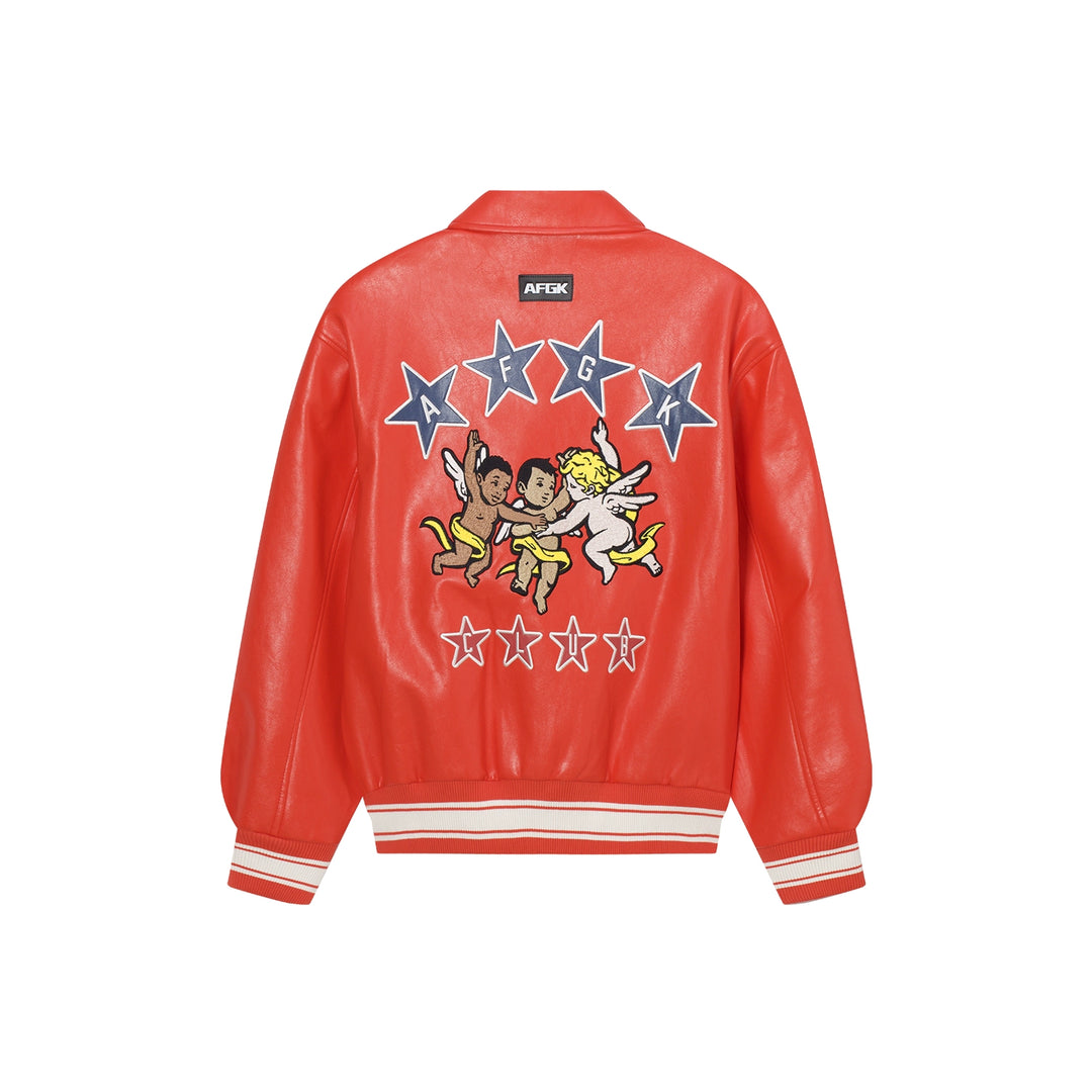 AFGK Star Angel Embroidered Racing Leather Jacket | Face 3 Face