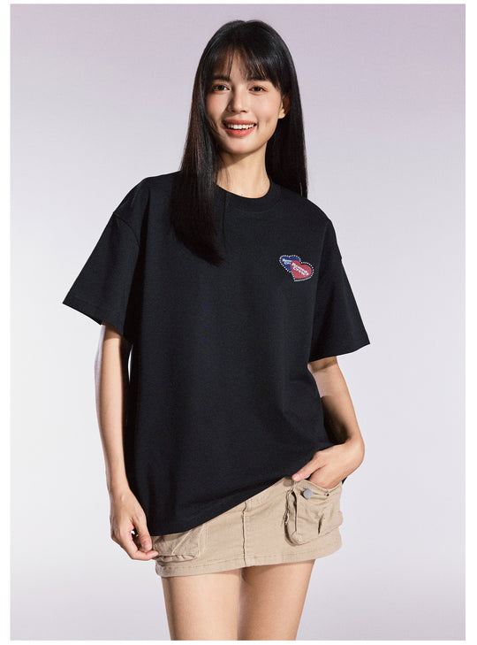 Remedy Blue and Red Love Heart Rhinestone Tee | Face 3 Face