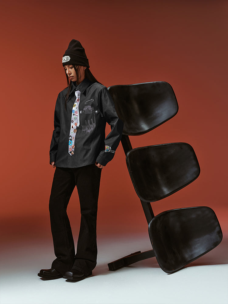 YADcrew 3D-Printed Tie & Badge Long-Sleeve Shirt | Face 3 Face