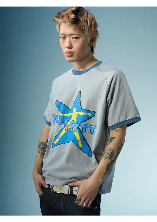 EVILKNIGHT(EK) Star Portrait with Contrast-Color Print Tee | Face 3 Face