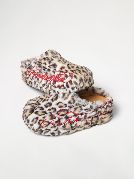 KARMANISTIC Leopard Fur Embroidered Slipper Clogs | Face 3 Face