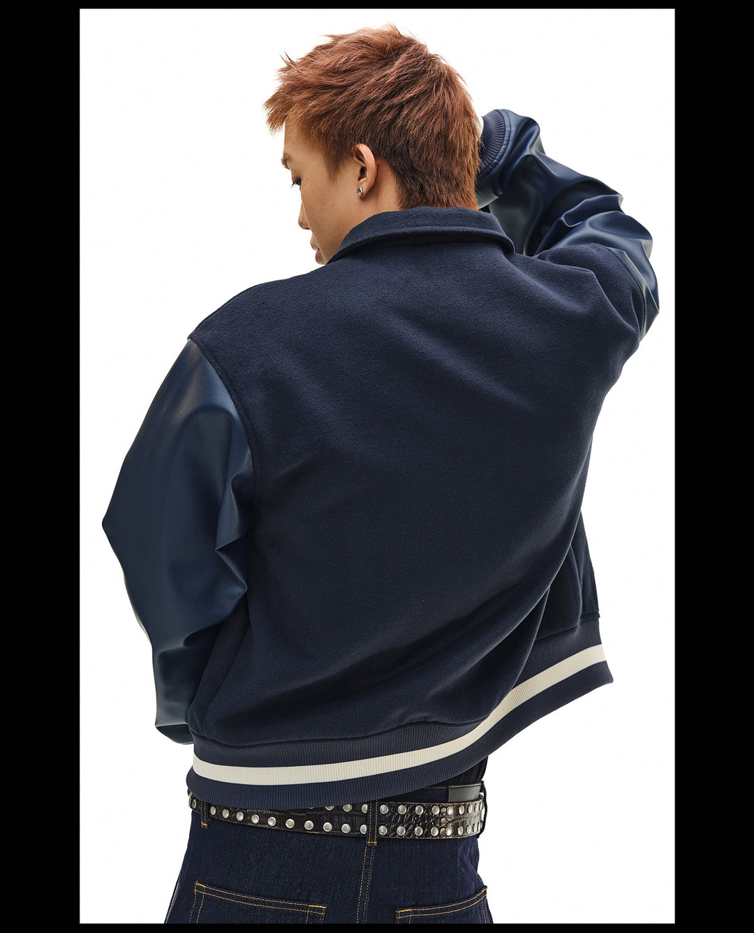 NOVACAM Navy Blue Short Basic Varsity Jacket | Face 3 Face