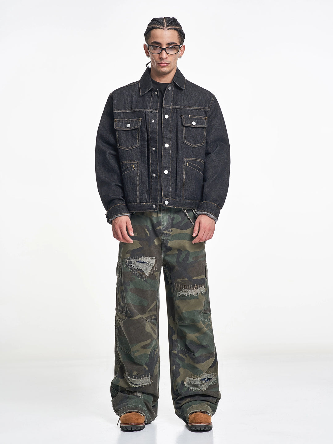 F3F Select Orange Stitching Black Denim Jacket | Face 3 Face