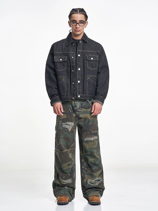 F3F Select Orange Stitching Black Denim Jacket | Face 3 Face