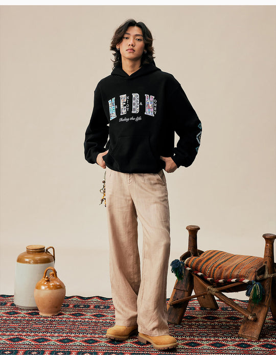 MEDM Ethnic Embroidered Patch Pearl Oversized Hoodie | Face 3 Face