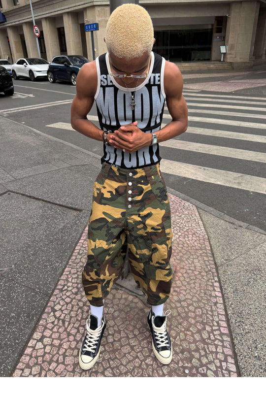 STEEPC Button Fly Camo Baggy Cargo Shorts | Face 3 Face
