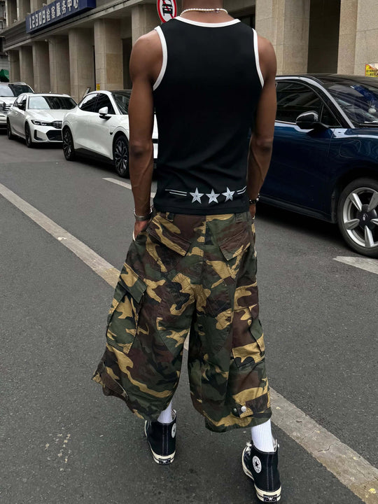 STEEPC Button Fly Camo Baggy Cargo Shorts | Face 3 Face