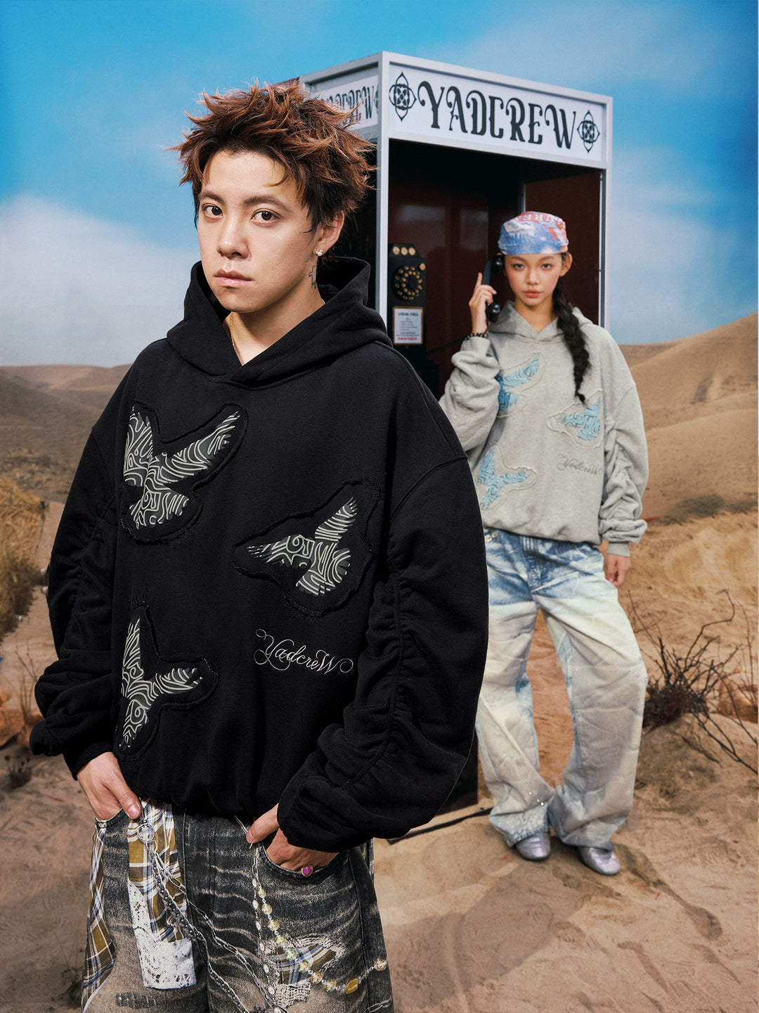 YADcrew Peace Dove Pleated Sleeves Hoodie | Face 3 Face