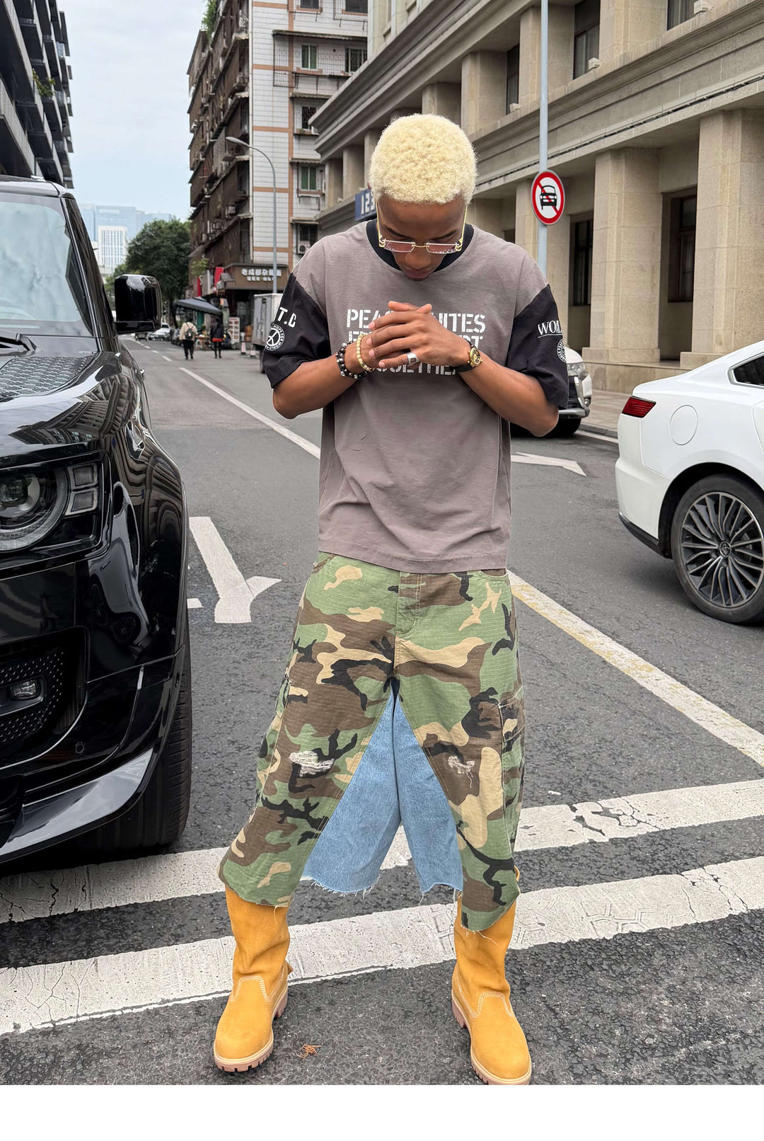 STEEPC M65 Camouflage Denim Rework Patchwork Baggy Cargo Shorts | Face 3 Face