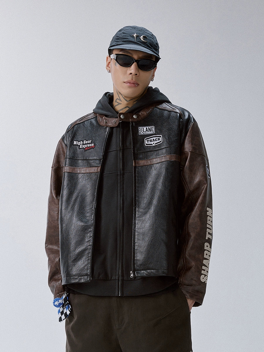 F2CE Embroidery Patch PU Leather Racing Jacket | Face 3 Face