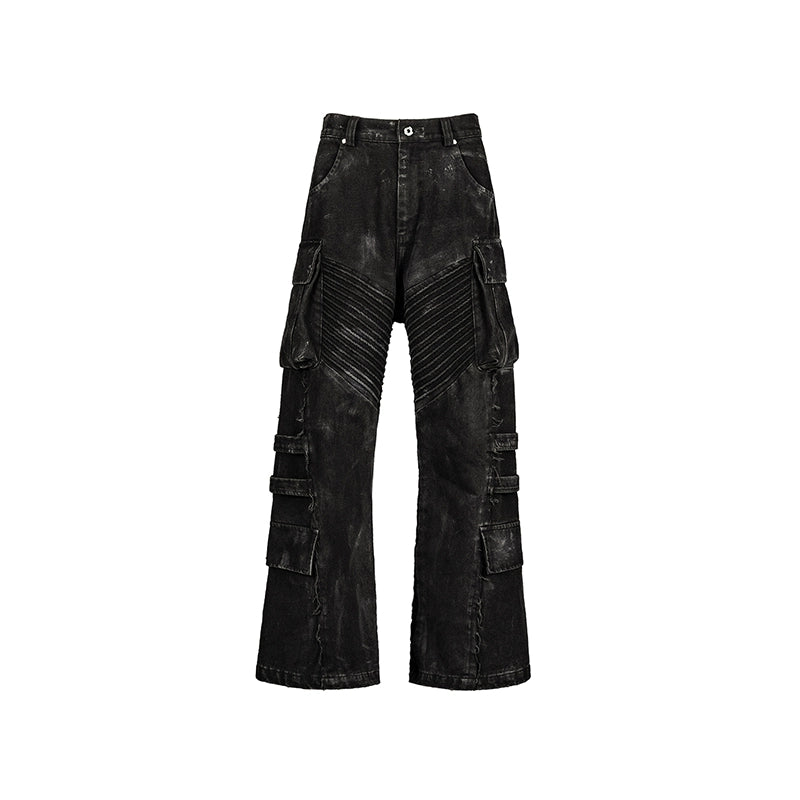 UNDERWATER Aged Deconstructed Multi Pocket Flared Cargo Jeans | Face 3 Face