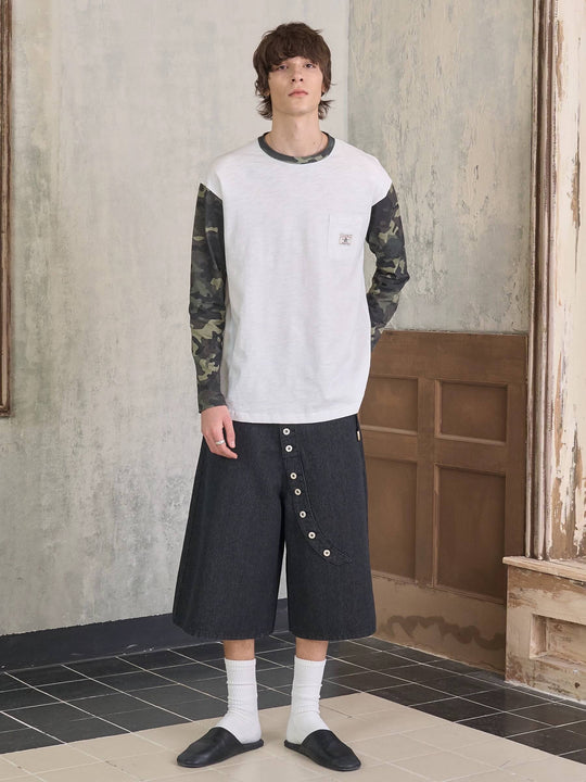 S45 Camouflage Sleeve Color Block Long Sleeve Tee