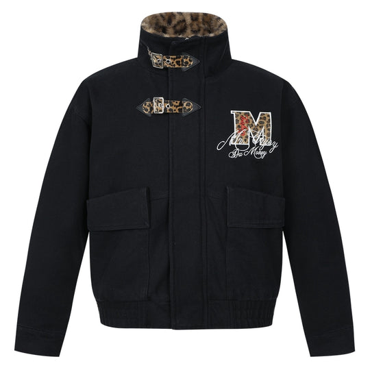 MEDM Leopard Collar Belted Work Jacket | Face 3 Face