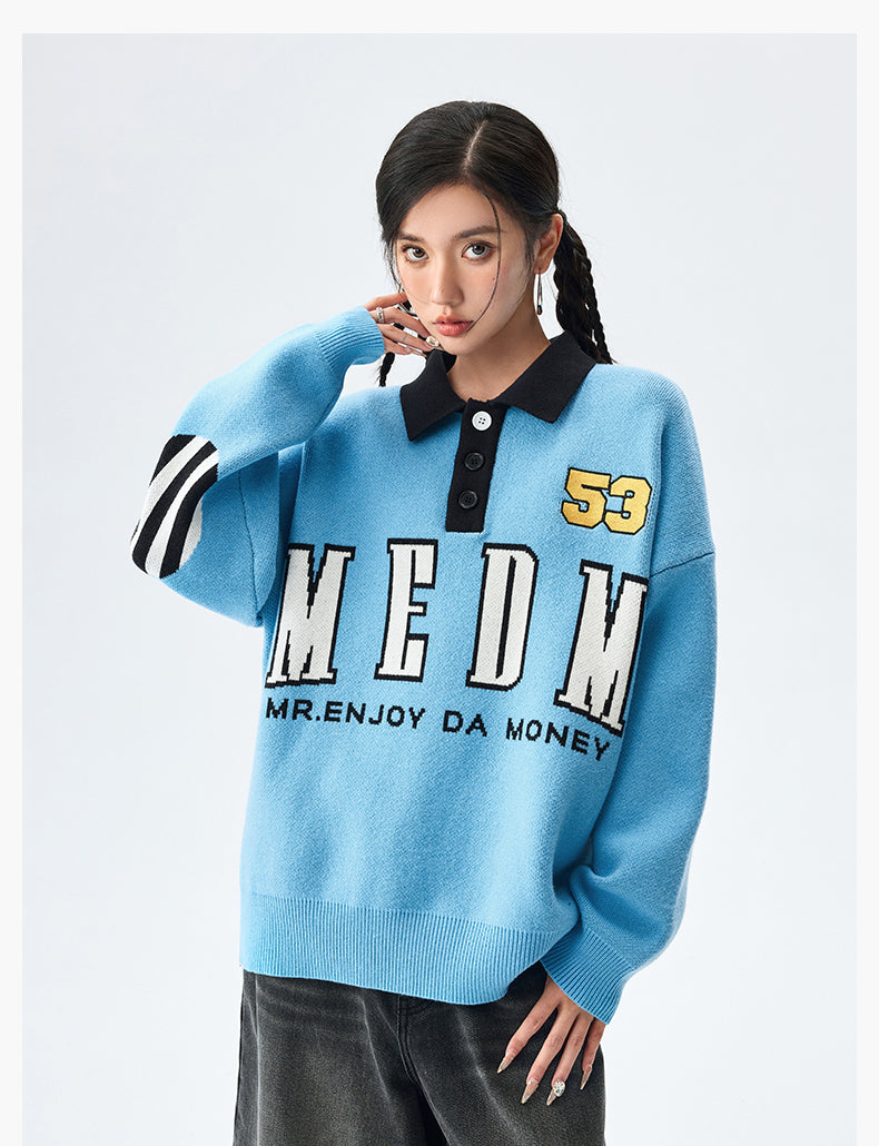 MEDM Patchwork Striped Elbow Knit Sweater | Face 3 Face