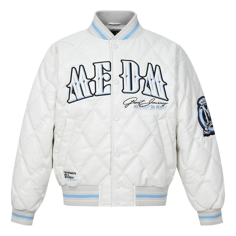 MEDM Diamond Quilted PU Leather Varsity Jacket | Face 3 Face