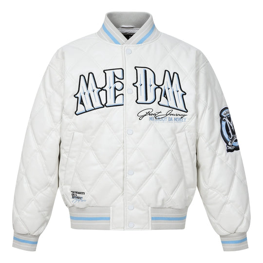 MEDM Diamond Quilted PU Leather Varsity Jacket | Face 3 Face