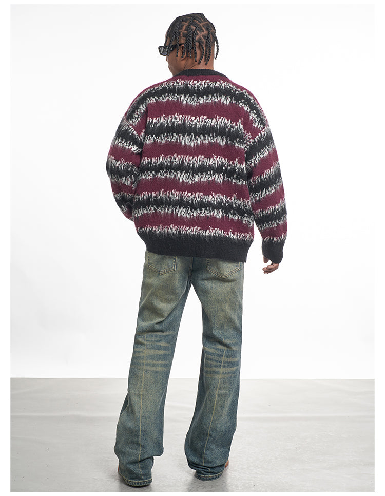 F3F Select Gradient Striped Fuzzy Knit Sweater | Face 3 Face