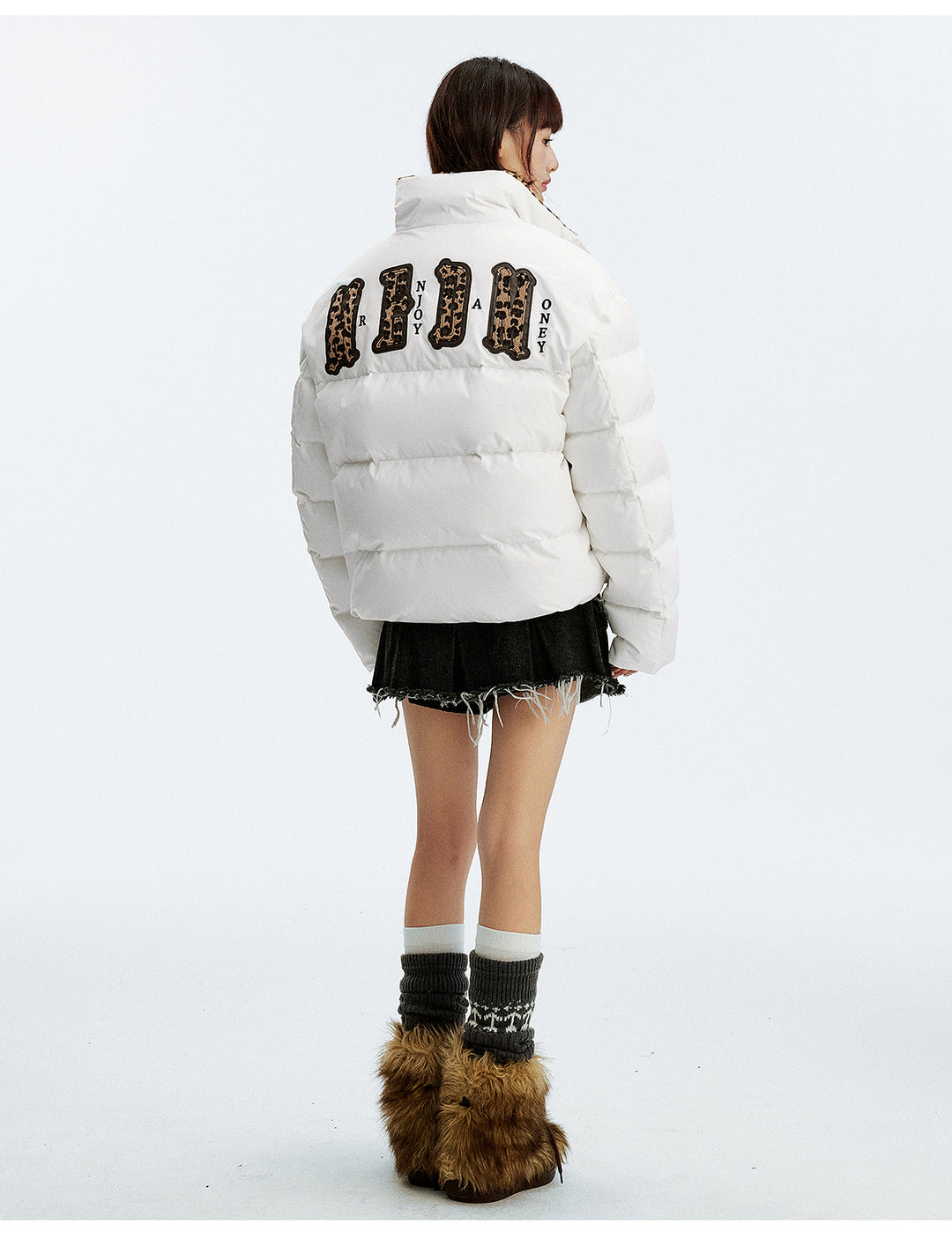 MEDM Leopard Collar Logo Patch Down Jacket | Face 3 Face