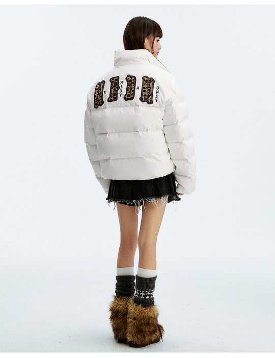 MEDM Leopard Collar Logo Patch Down Jacket | Face 3 Face