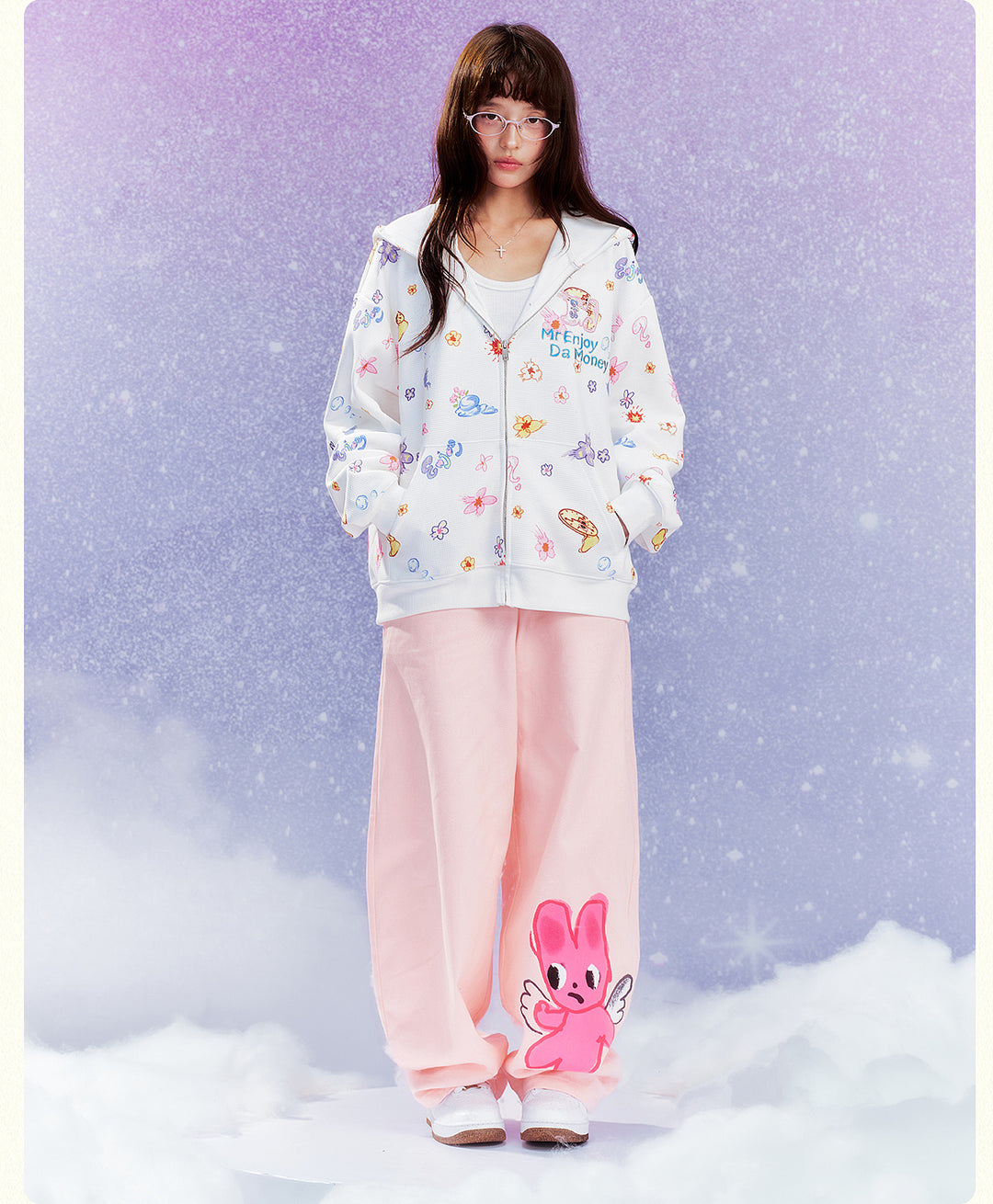 MEDM Graffiti Flower Full Print Zip Up Hoodie | Face 3 Face