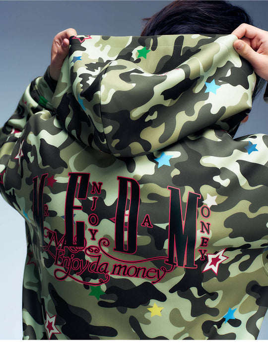MEDM All Over Colorful Star Camouflage Zip Up Hoodie | Face 3 Face