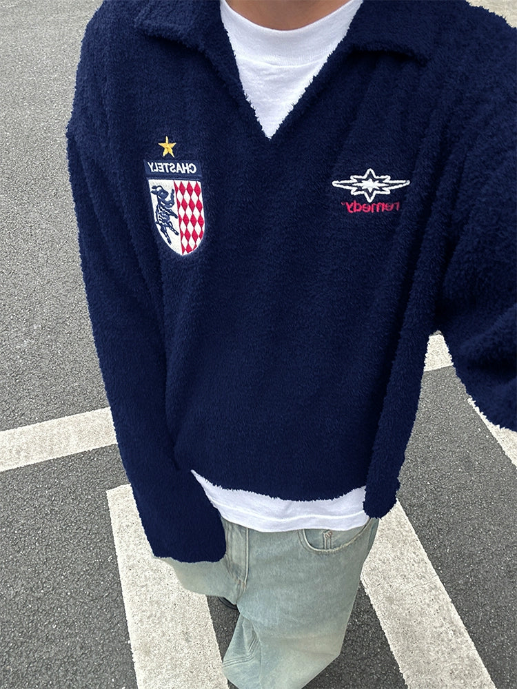 Remedy Number Patch Embroidered Polo Knit Sweater | Face 3 Face