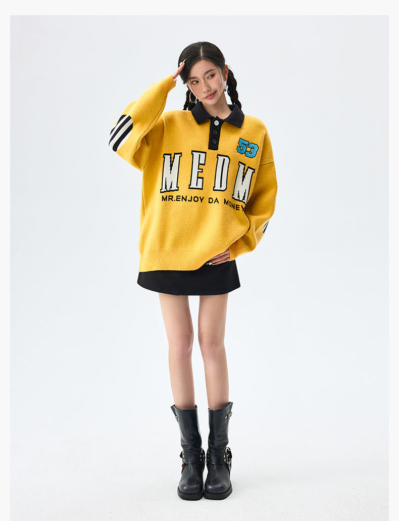 MEDM Patchwork Striped Elbow Knit Sweater | Face 3 Face