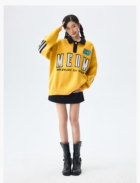 MEDM Patchwork Striped Elbow Knit Sweater | Face 3 Face