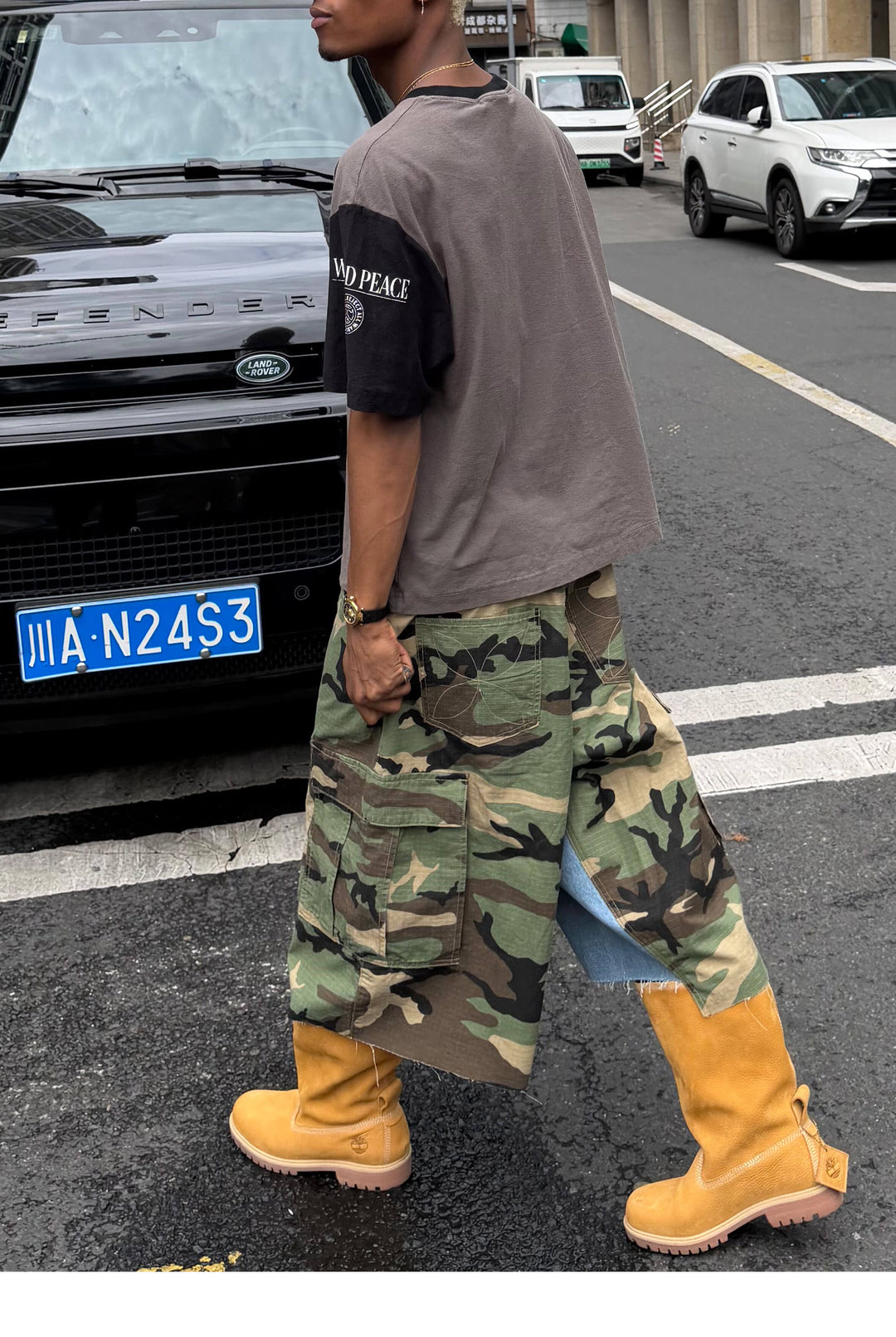 STEEPC M65 Camouflage Denim Rework Patchwork Baggy Cargo Shorts | Face 3 Face
