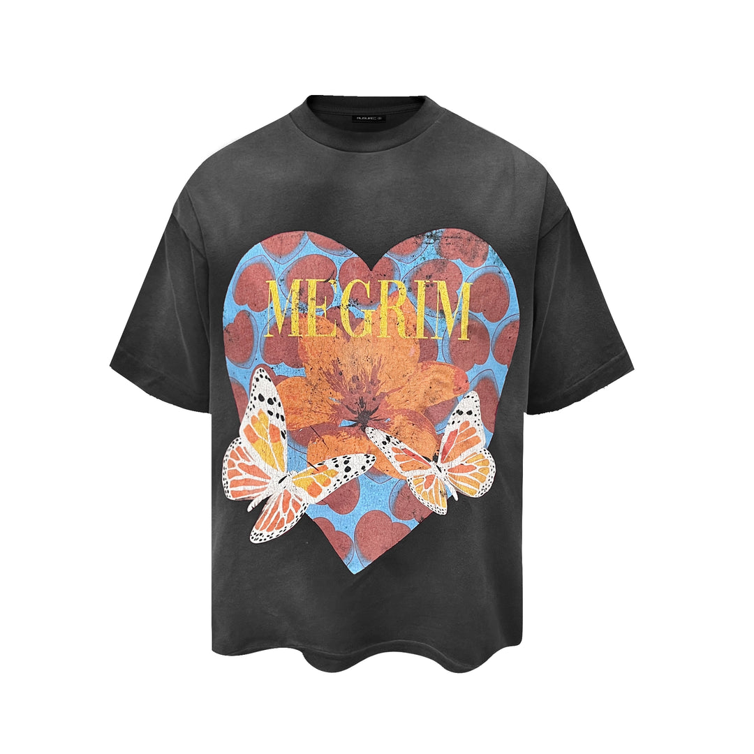 RUSURE Washed Butterfly Heart Print Tee | Face 3 Face