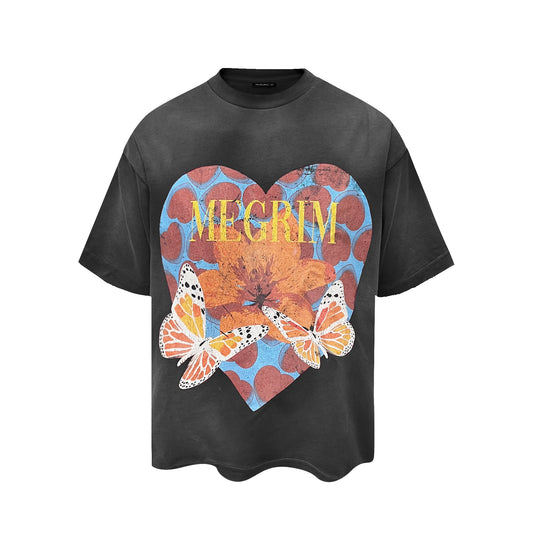 RUSURE Washed Butterfly Heart Print Tee | Face 3 Face