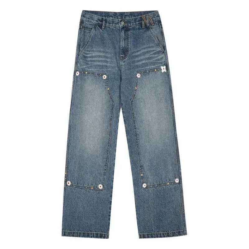 MEDM Gemstone Studded Double Knee Washed Jeans | Face 3 Face